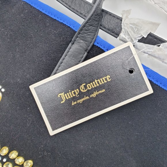 NEW Juicy Couture Eagle Wool Black Blue Gold Women's Bag Purse Handbag Tote NWT - Picture 4 of 16